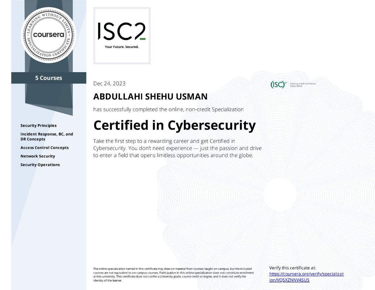 Certified in Cybersecurity (CC)